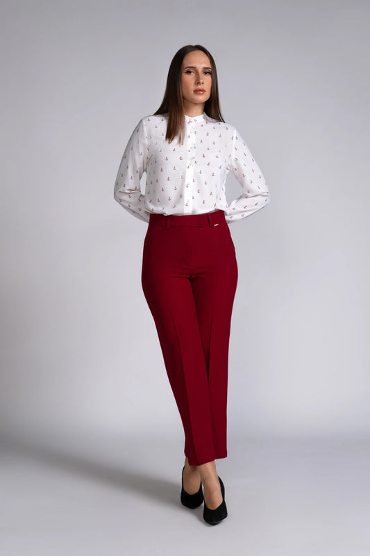 TAILORED WIDE-LEG WORK PANTS - 1675 - RED