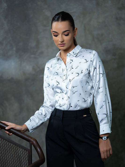PRINTED SATIN LONG SLEEVE SHIRT - 1646 - 7
