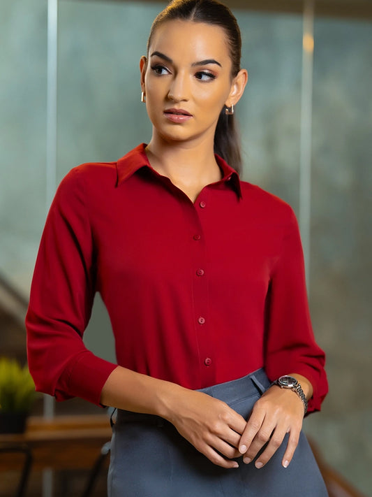 SOLID LONG SLEEVE COLLAR SHIRT - 1626