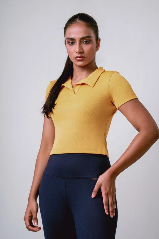 RIBBED COLLARED CROP TOP - 1757