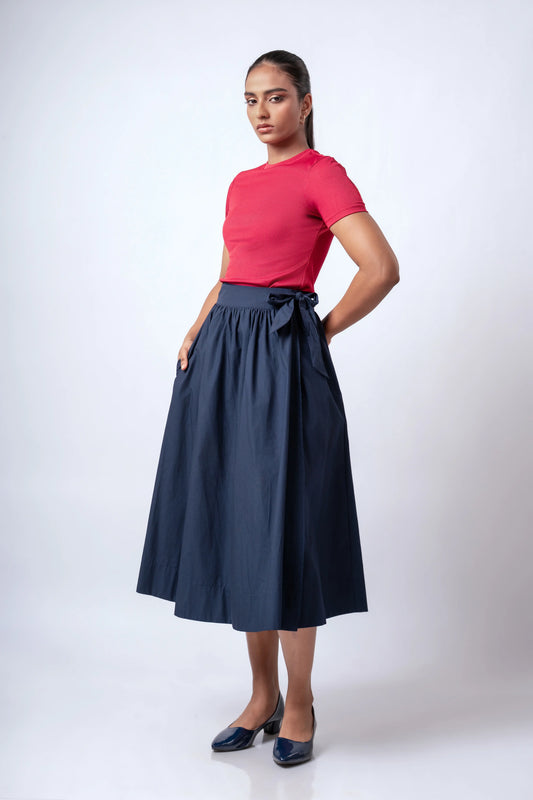 CLASSIC COTTON MIDI WRAP SKIRT - 1764
