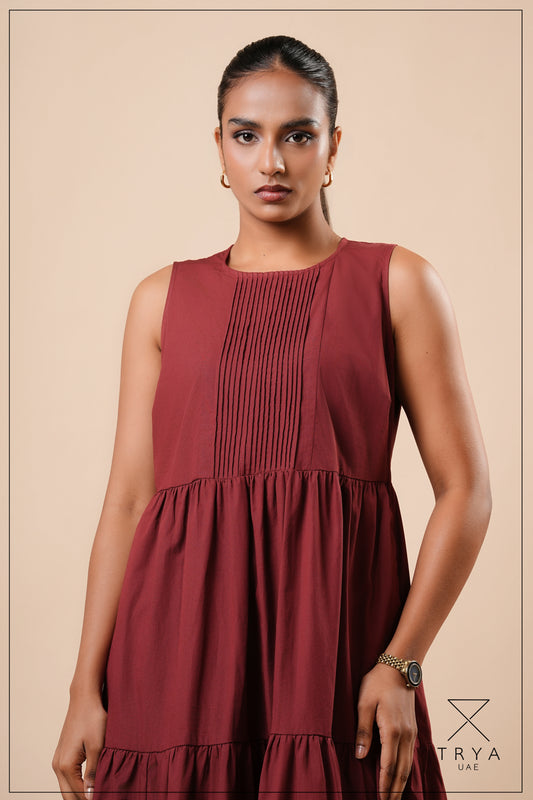 COTTON PIN-TUCK TIERED DRESS - 1748