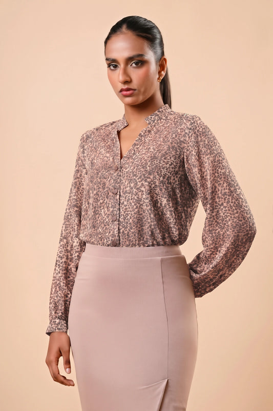 SPLIT V-NECK COLLAR BAND BLOUSE - 1773