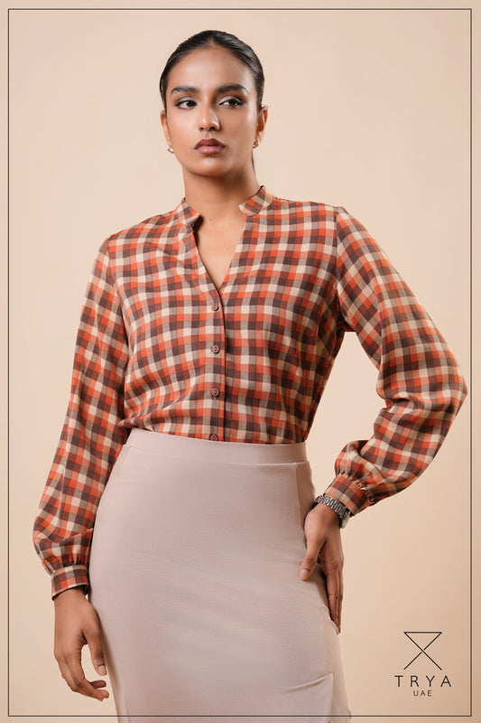 SPLIT V-NECK COLLAR BAND BLOUSE - 1773