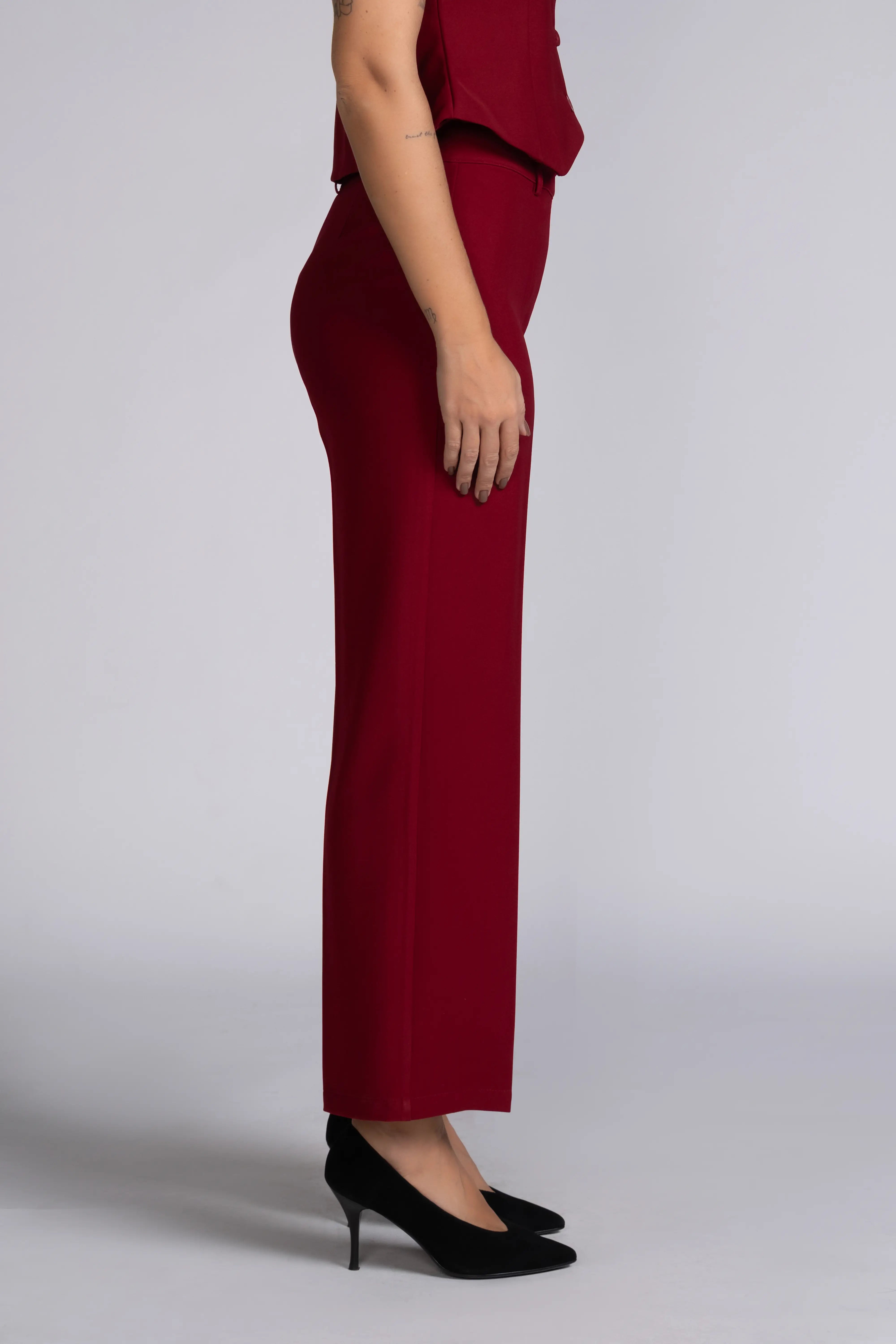 TAILORED WIDE-LEG WORK PANTS - 1675 - RED