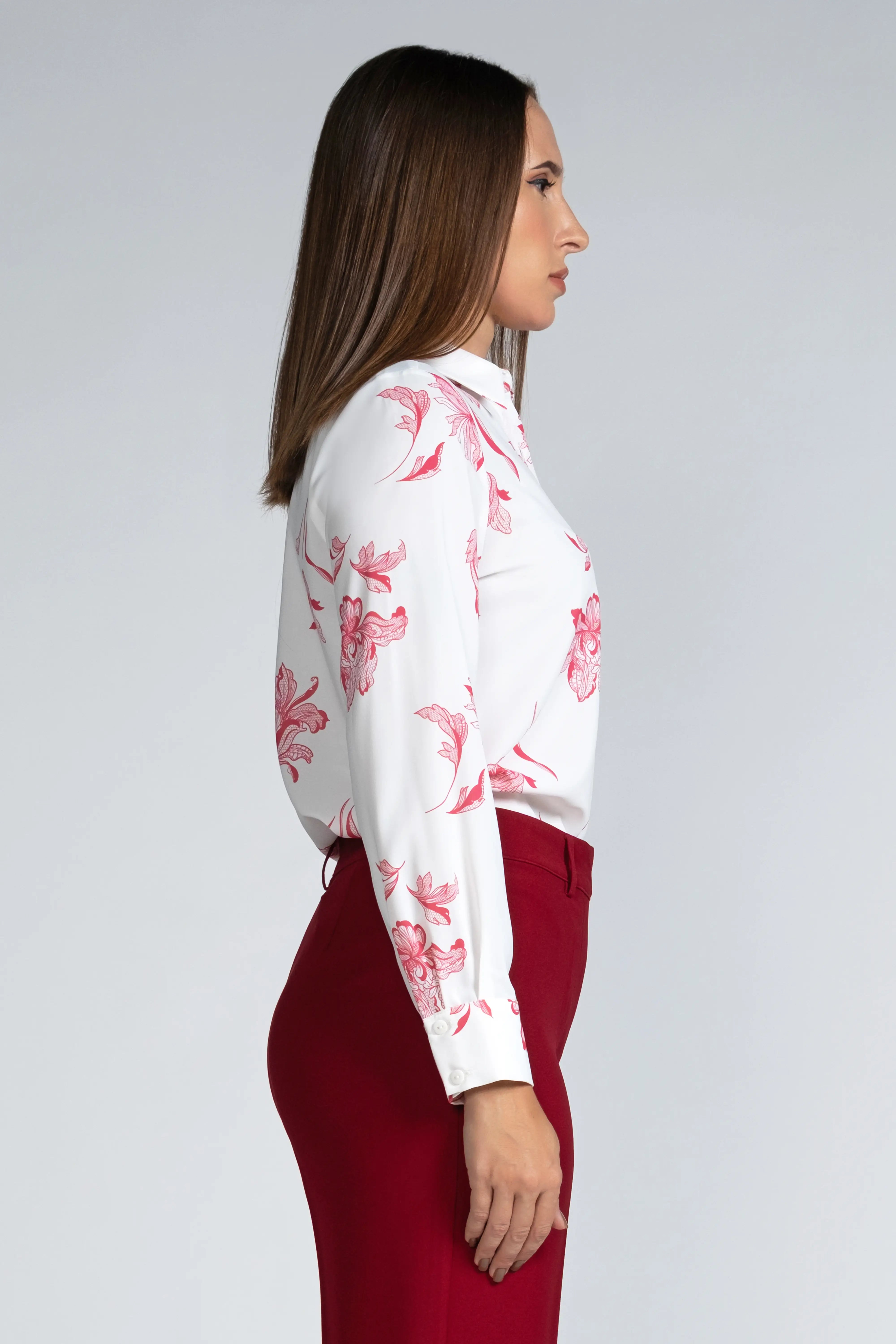 PRINTED LONG SLEEVE COLLAR SHIRT - 1656 PINK