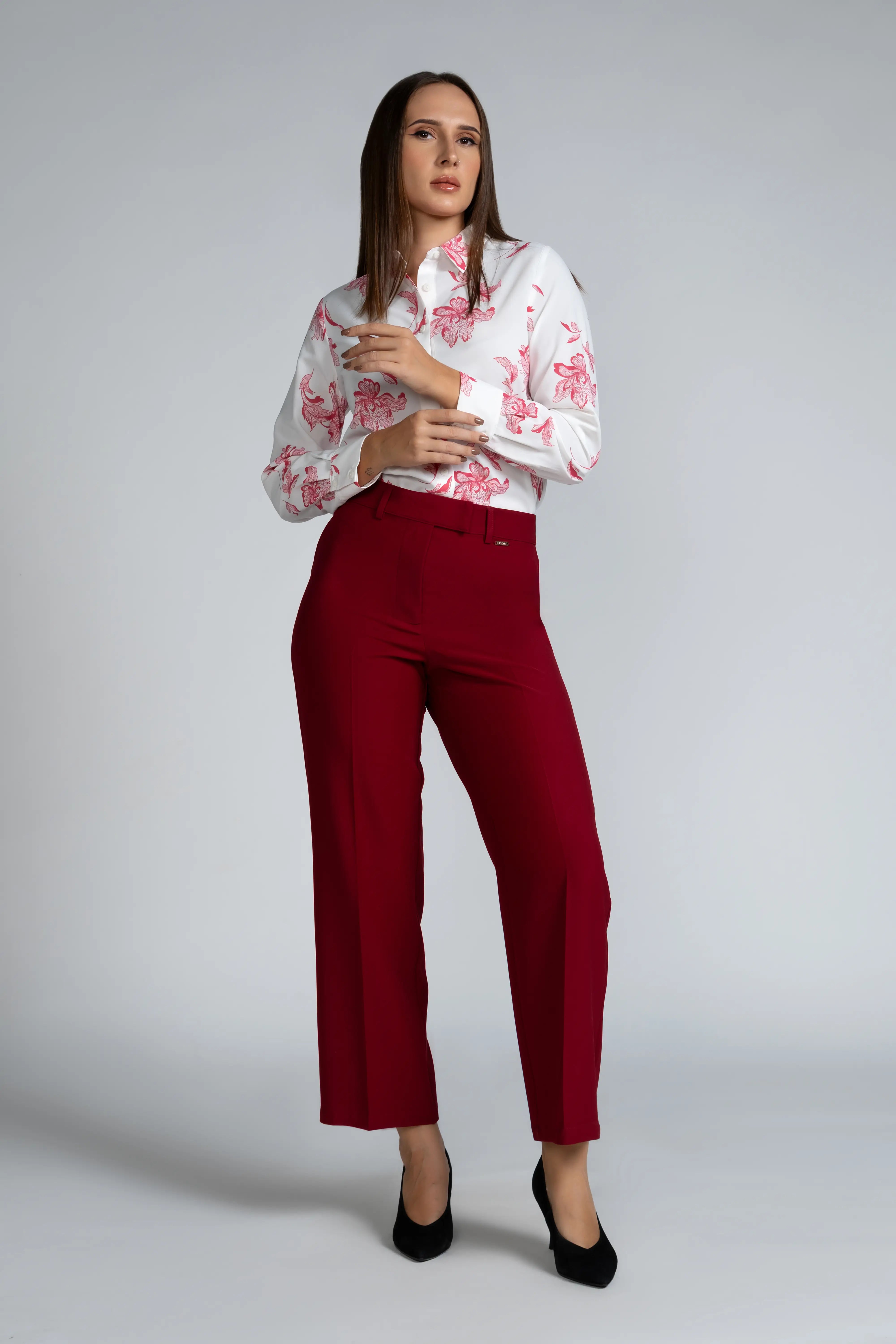 PRINTED LONG SLEEVE COLLAR SHIRT - 1656 PINK