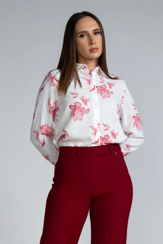 PRINTED LONG SLEEVE COLLAR SHIRT - 1656 PINK