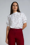 PRINTED MOCK NECK PUFF SLEEVE TOP - 1659