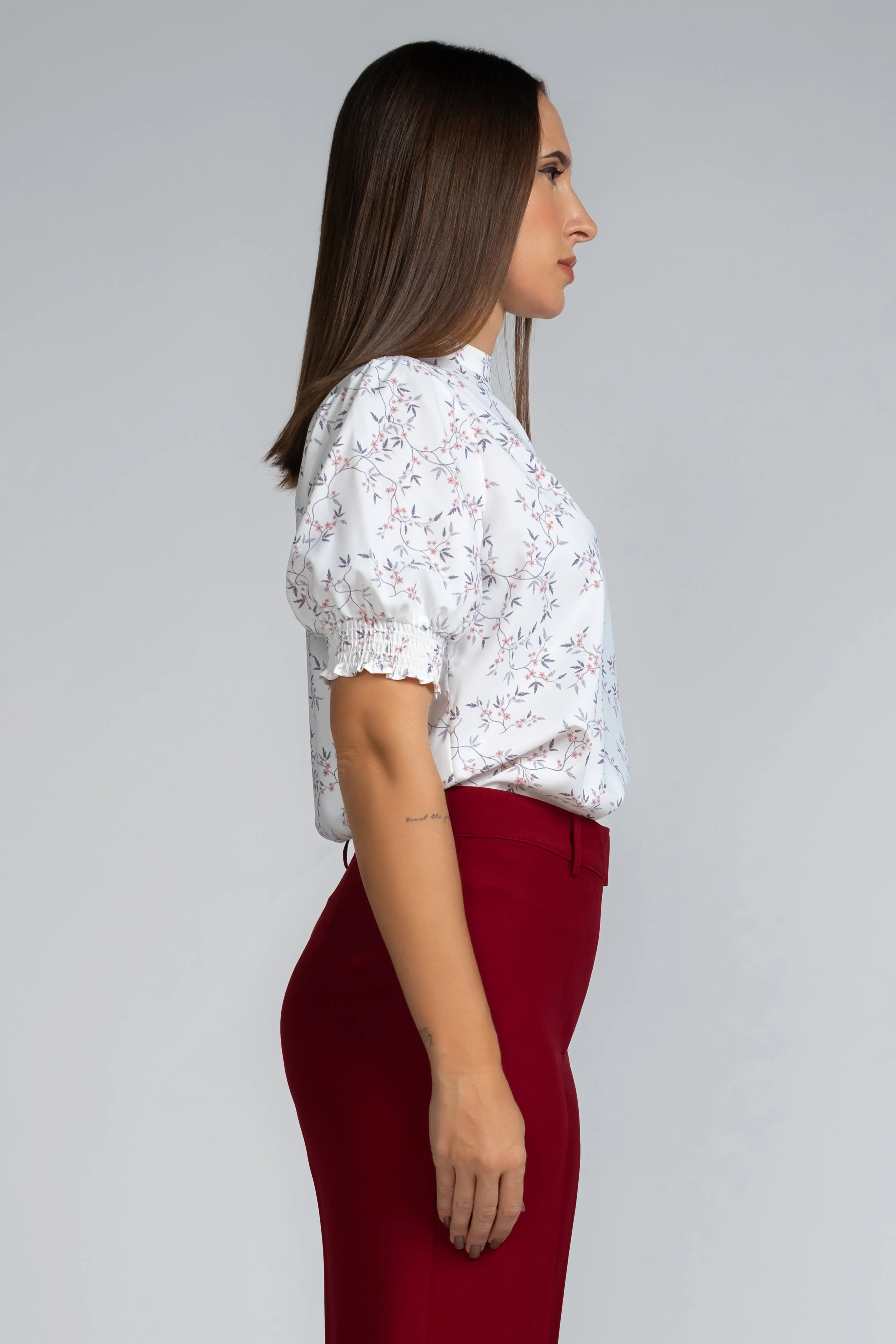 PRINTED MOCK NECK PUFF SLEEVE TOP - 1659