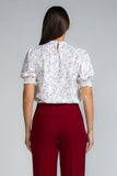 PRINTED MOCK NECK PUFF SLEEVE TOP - 1659