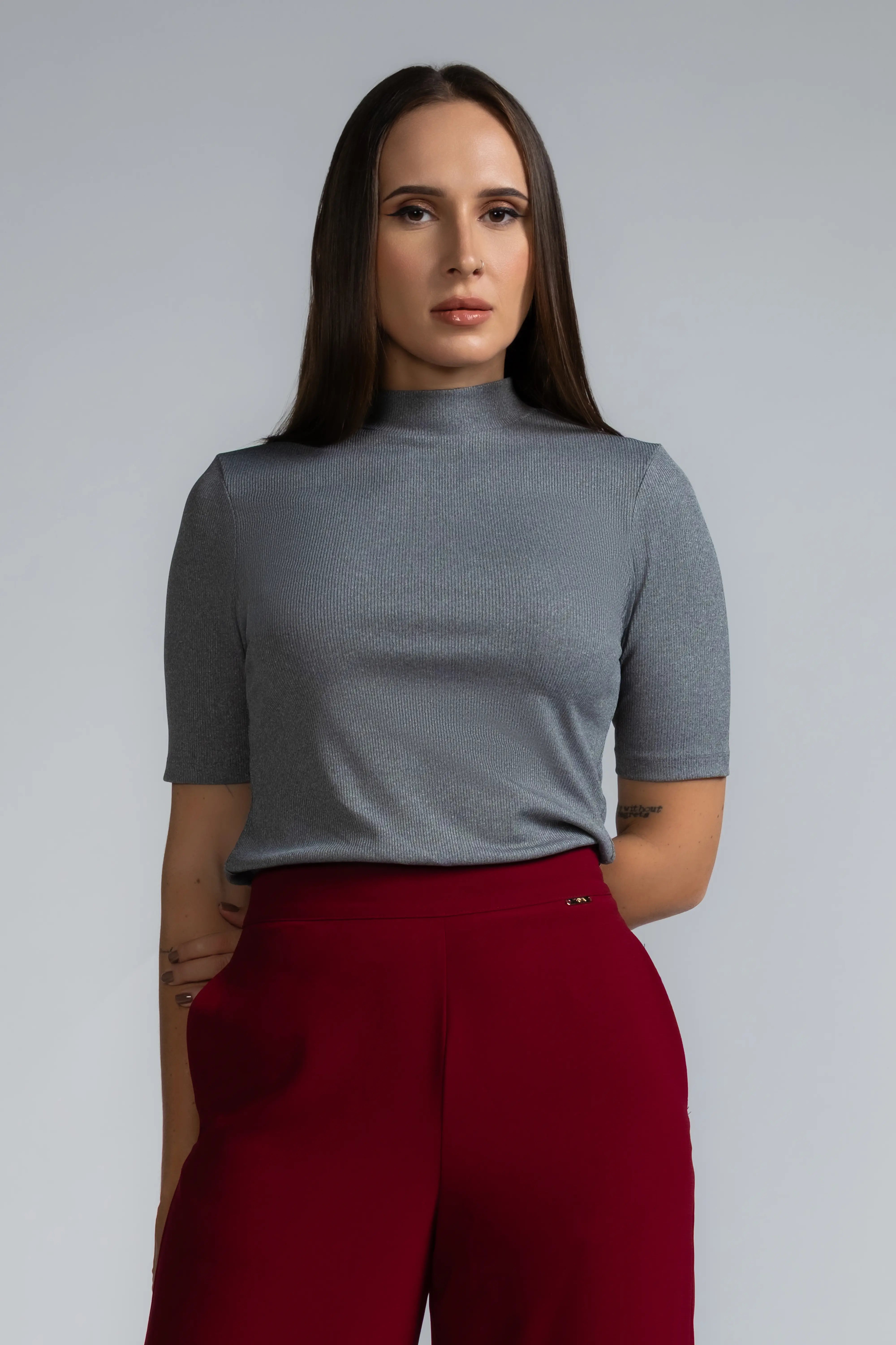 RIBBED HIGH NECK KNIT TOP- 1739