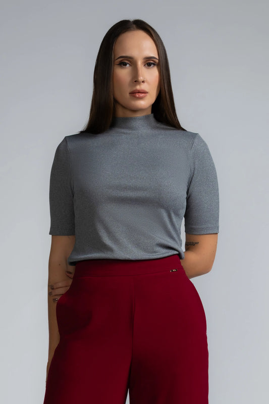 RIBBED HIGH NECK KNIT TOP- 1739