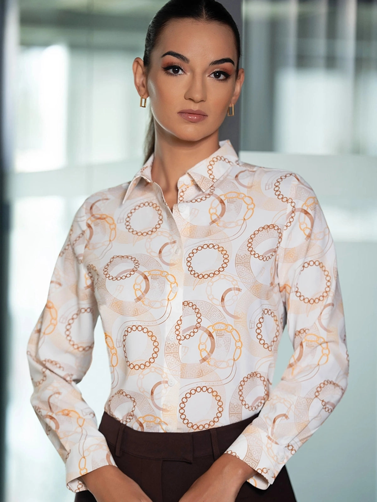 PRINTED LONG SLEEVE COLLAR SHIRT - 1626