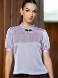 NECK TRIM SATIN BLOUSE - 1648