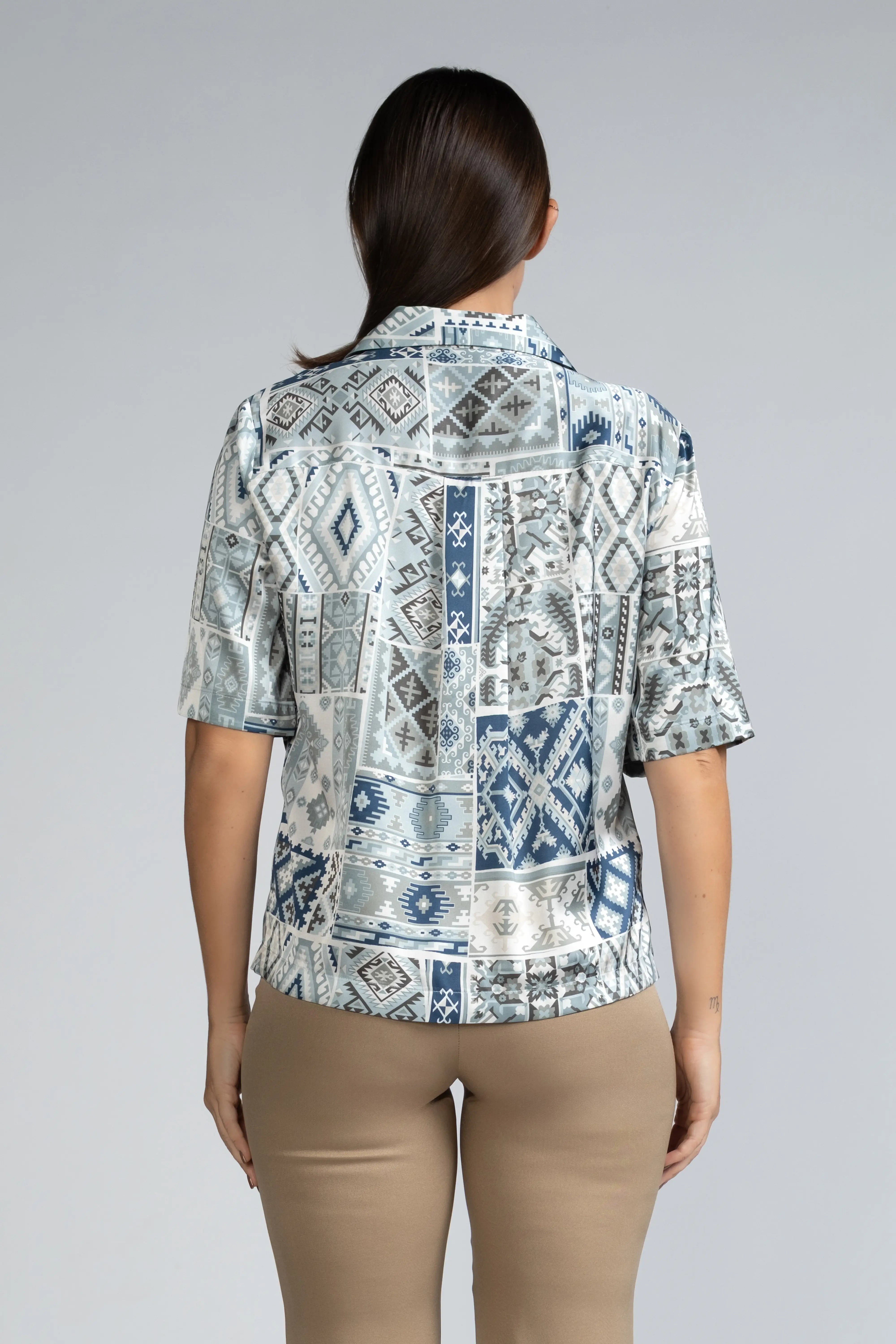 LAPEL COLLAR S/S PRINTED TOP - 1736