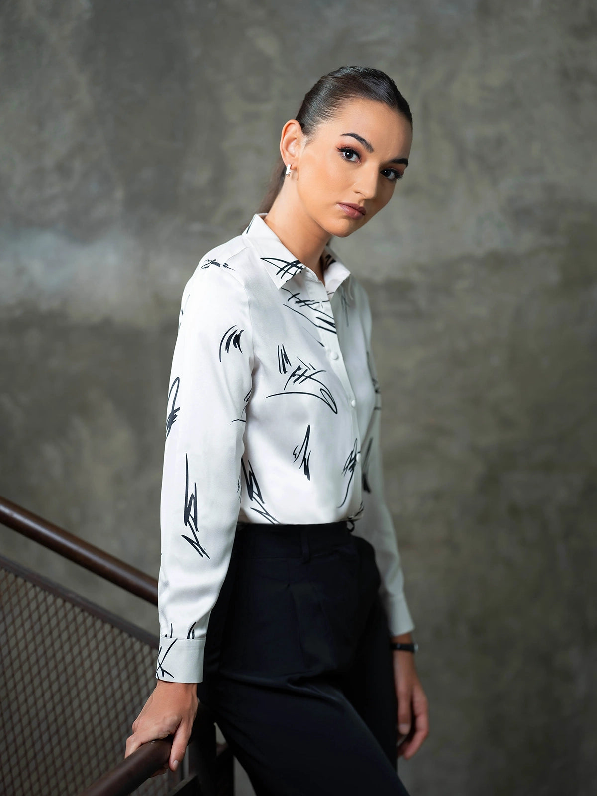 PRINTED SATIN LONG SLEEVE SHIRT - 1646 - 8