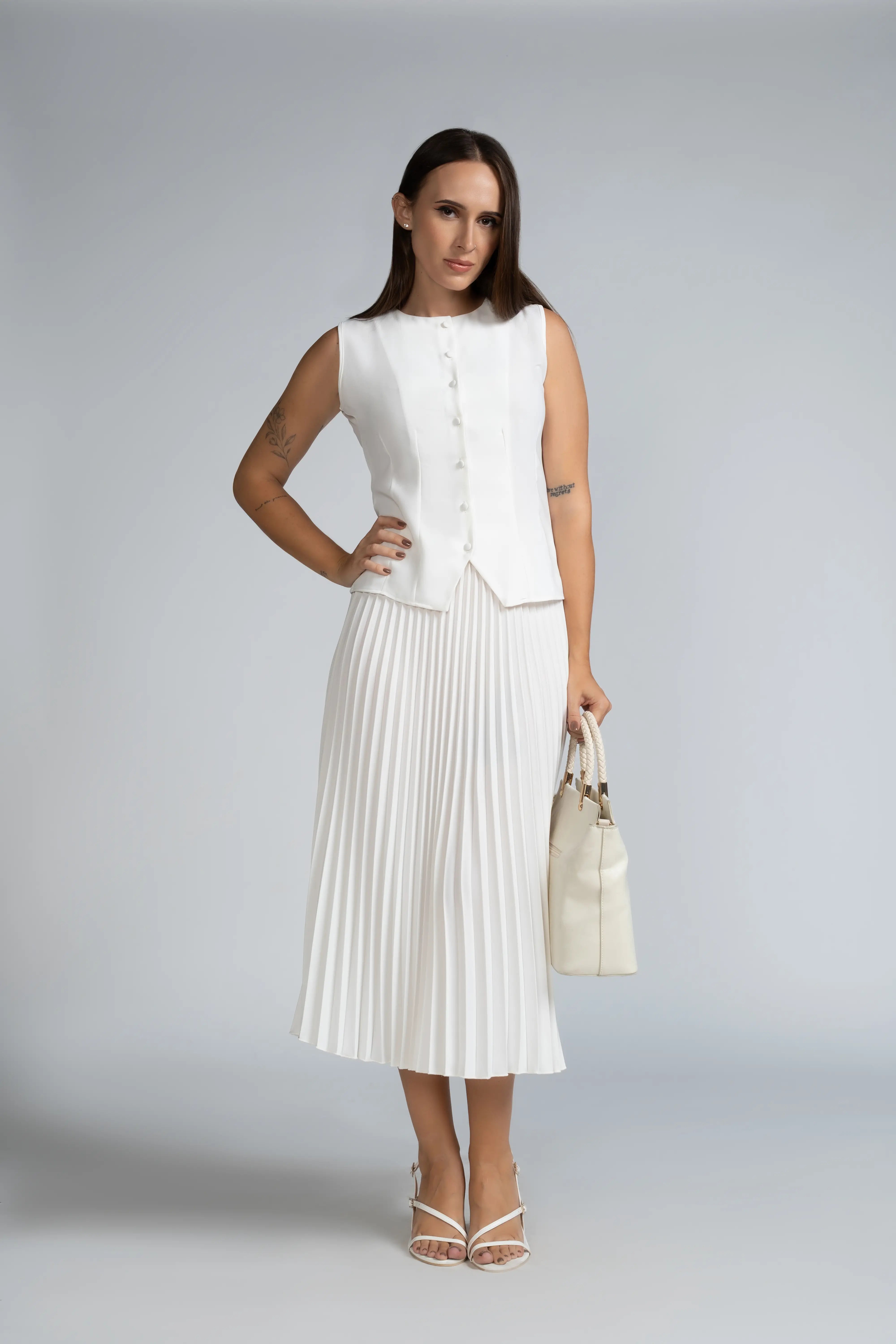 SLEEVELESS BUTTON FRONT WORKWEAR TOP - 1715