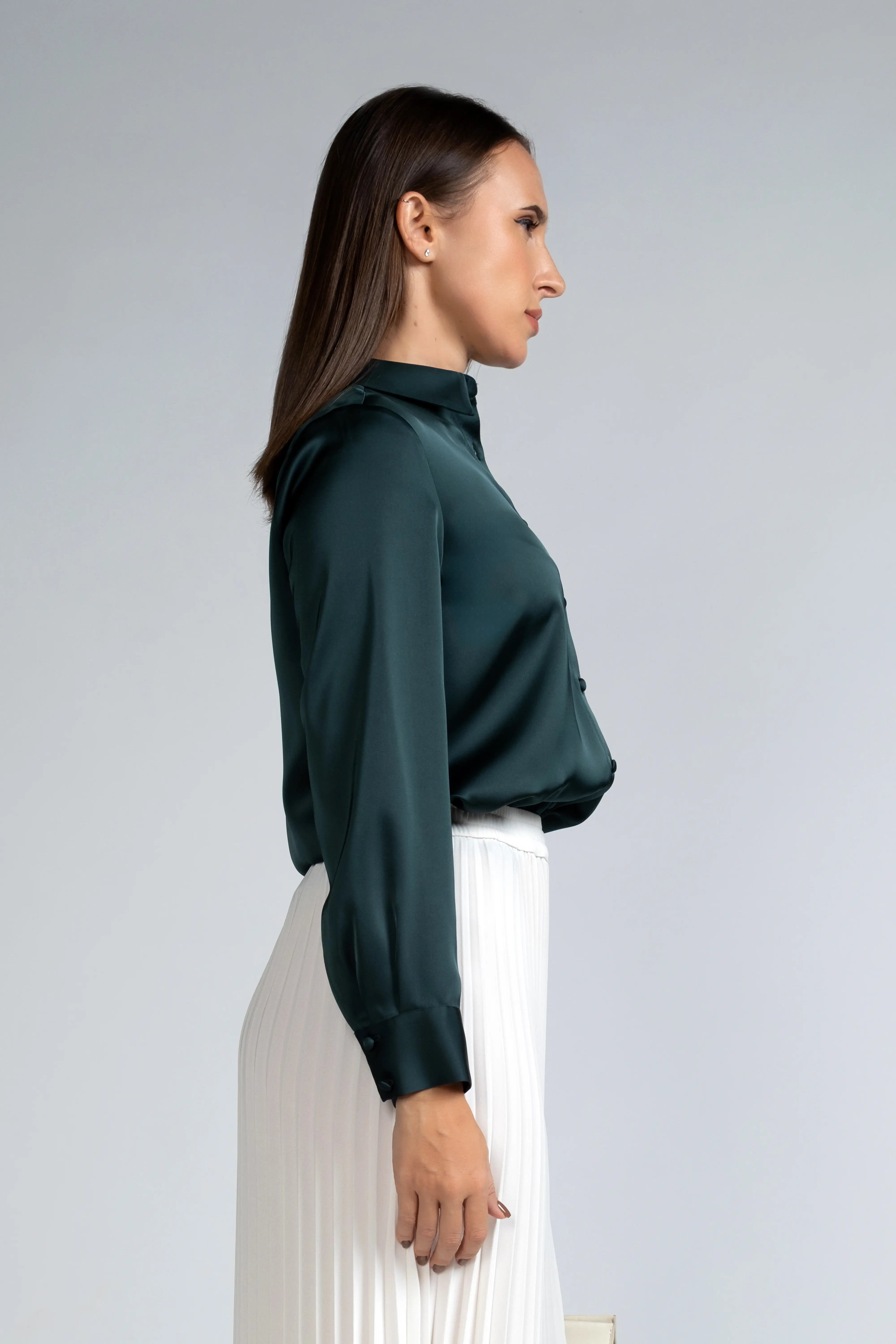 SATIN COLLAR LONG SLEEVE SHIRT- 1744