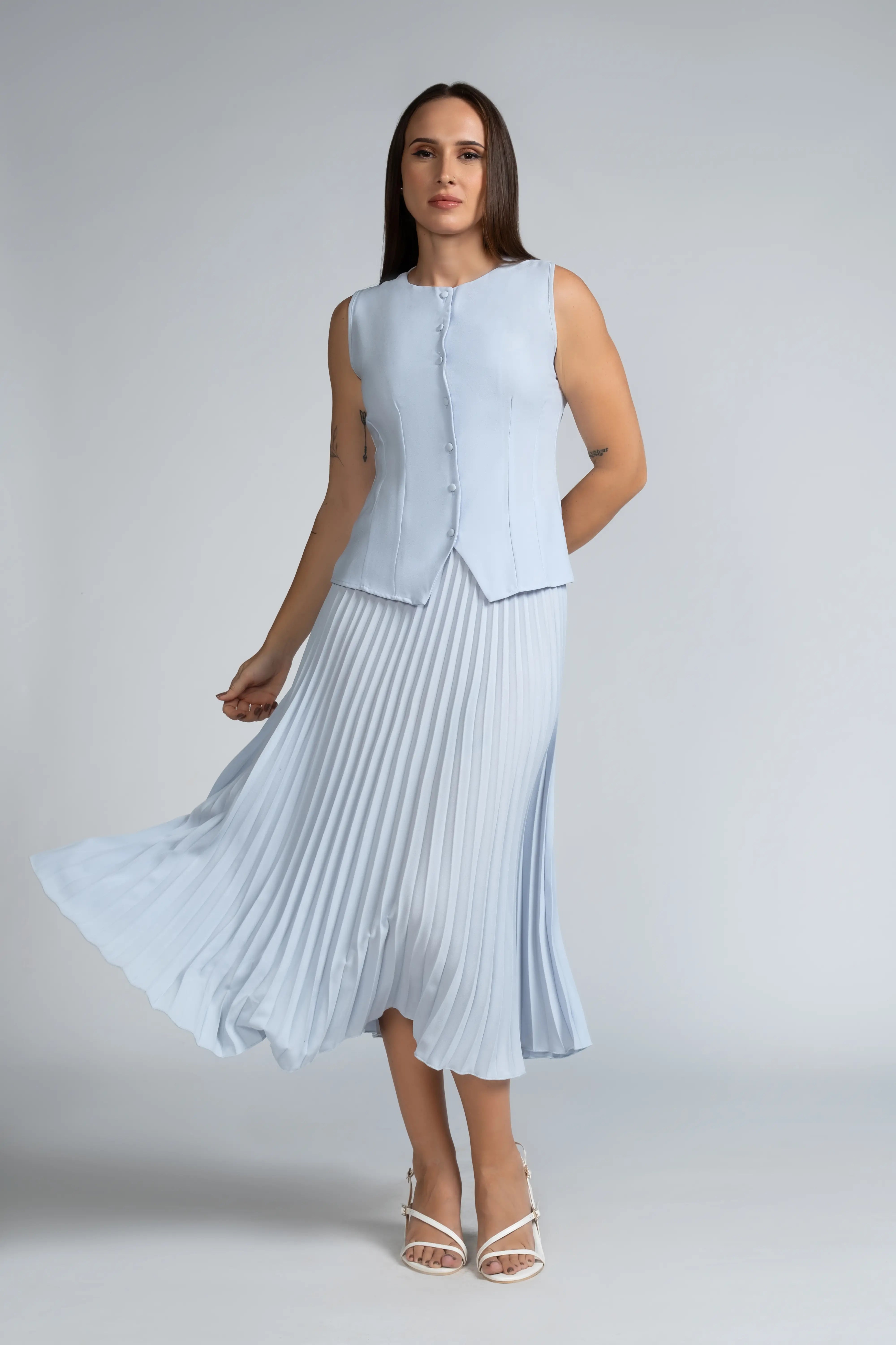 SLEEVELESS BUTTON FRONT WORKWEAR TOP - 1715