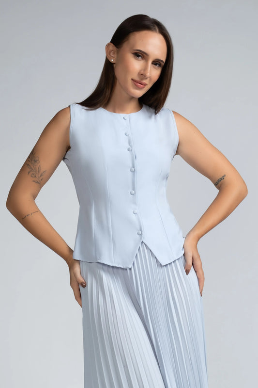 SLEEVELESS BUTTON FRONT WORKWEAR TOP - 1715