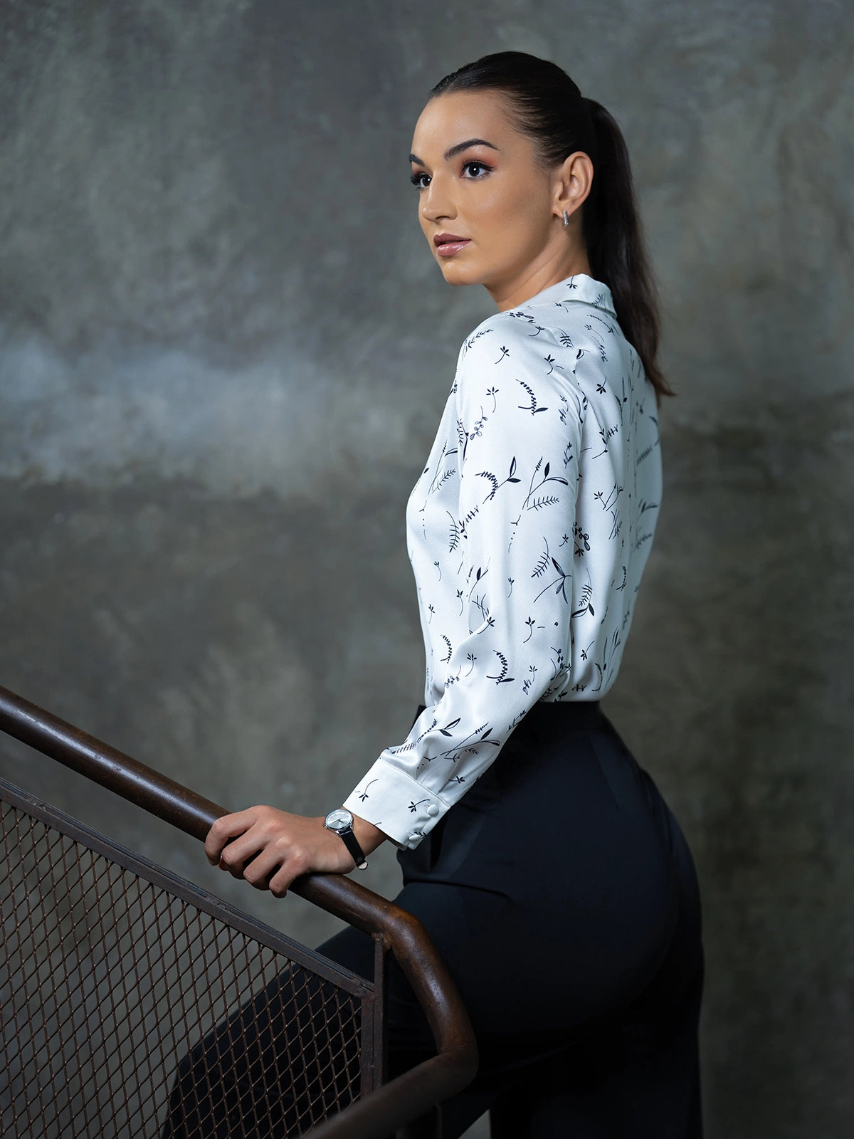 PRINTED SATIN LONG SLEEVE SHIRT - 1646 - 7