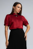 NECK TRIM SATIN BLOUSE - 1716