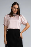 NECK TRIM SATIN BLOUSE - 1716