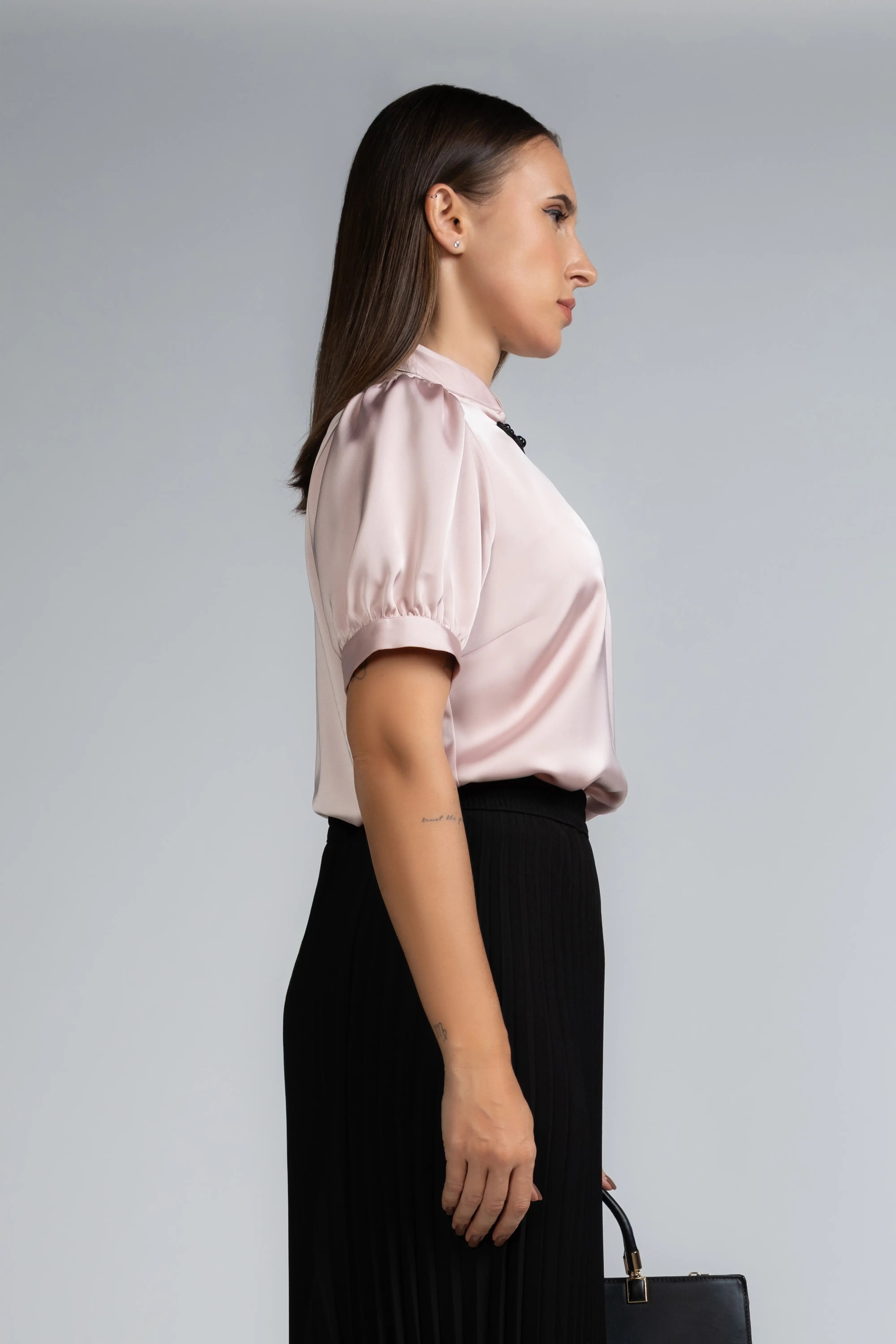 NECK TRIM SATIN BLOUSE - 1716