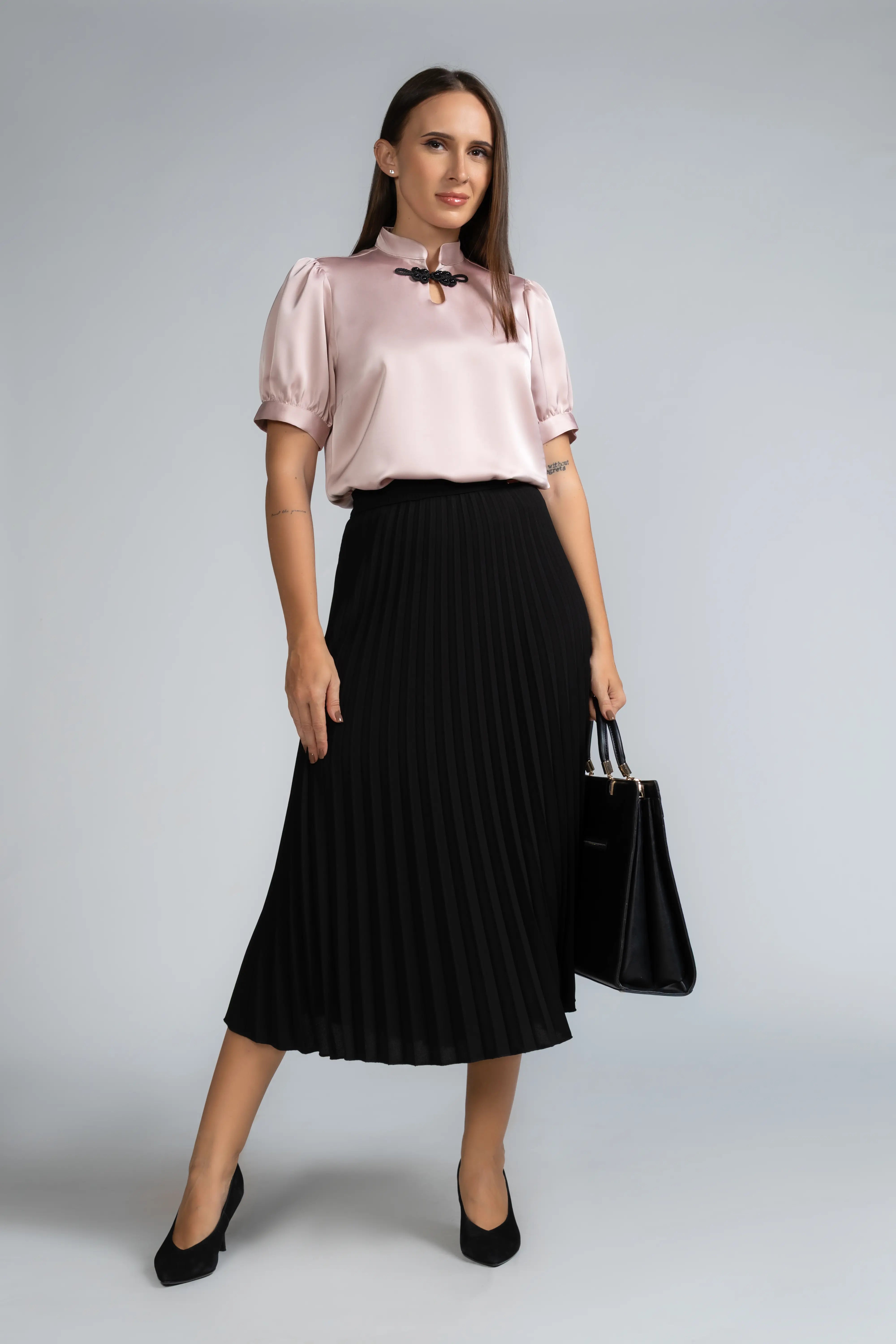 NECK TRIM SATIN BLOUSE - 1716