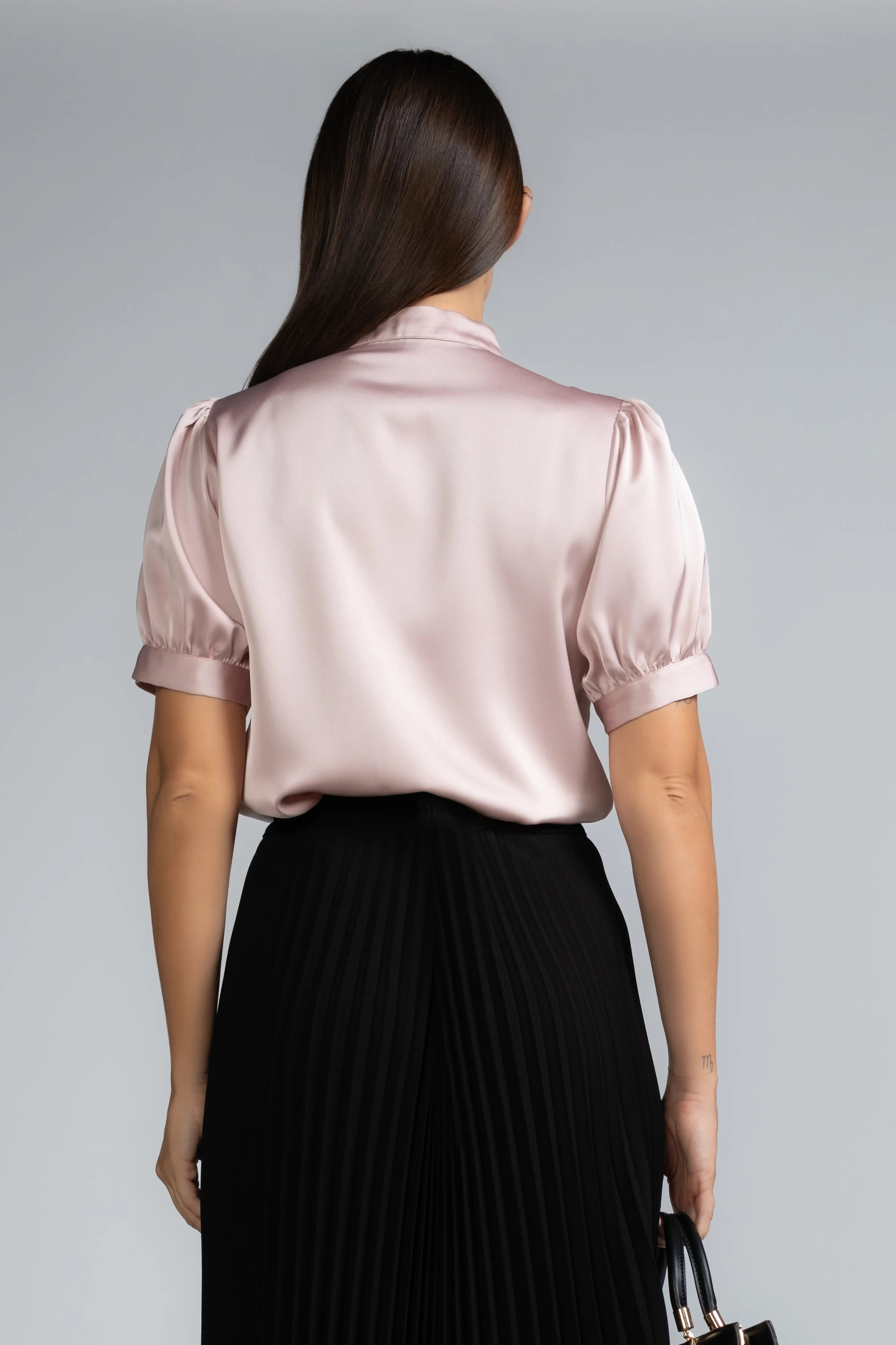 NECK TRIM SATIN BLOUSE - 1716