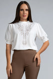PLACEMENT PRINT SMOCKED SLEEVE TOP- 1705