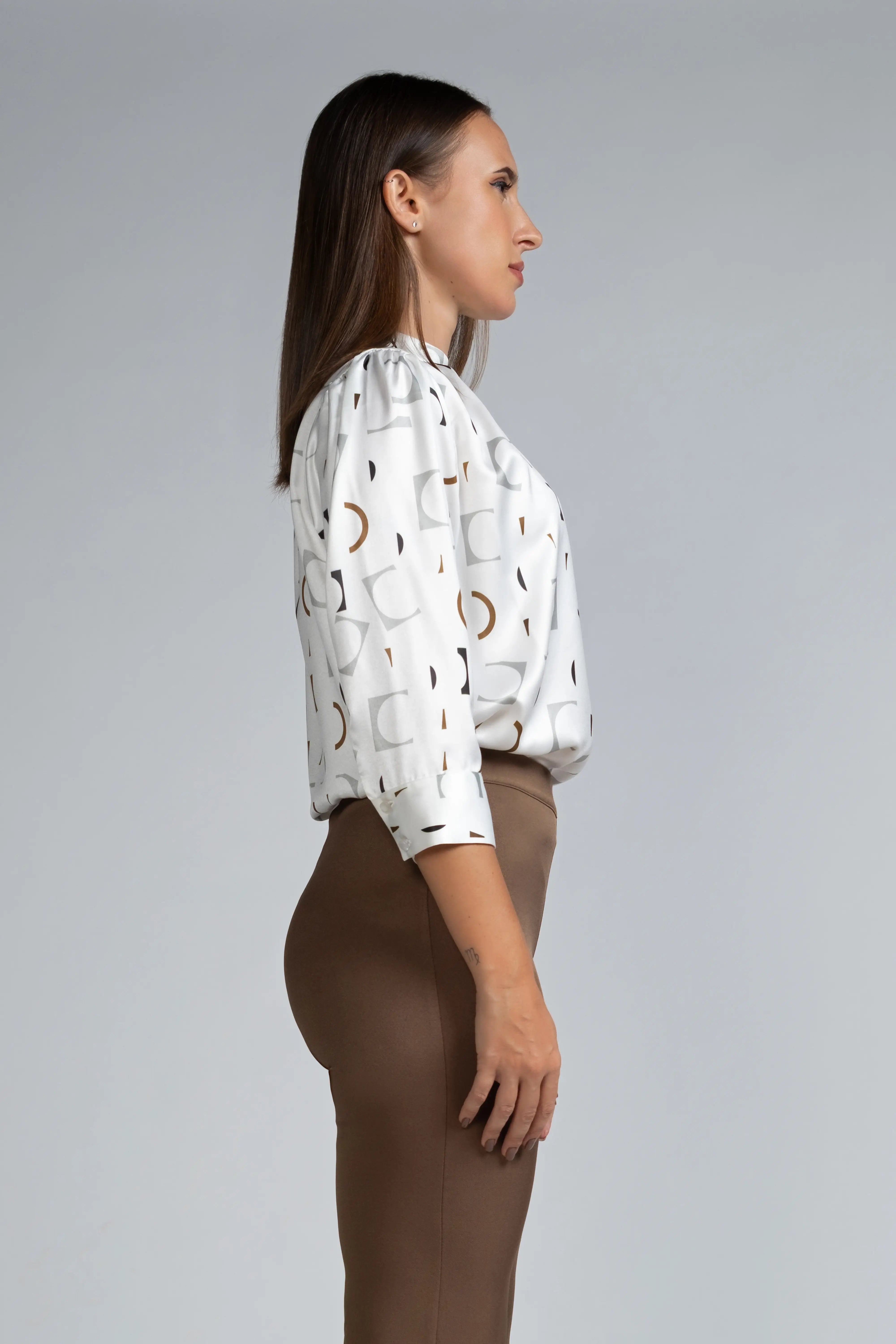 ABSTRACT PRINT SATIN HIGH NECK TOP - 1677