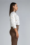 ABSTRACT PRINT SATIN HIGH NECK TOP - 1677