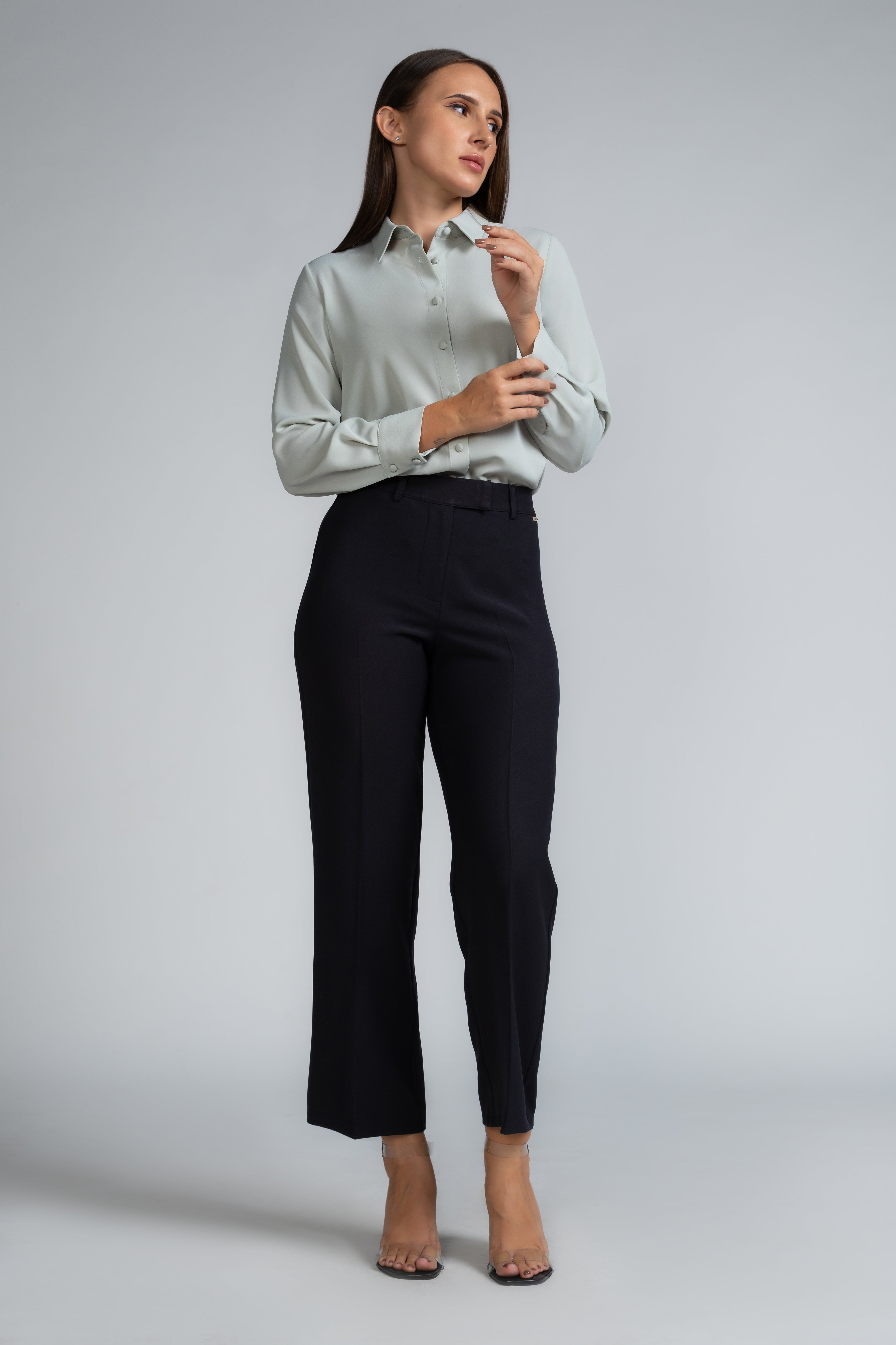 SOLID LONG SLEEVE COLLAR SHIRT - 1745