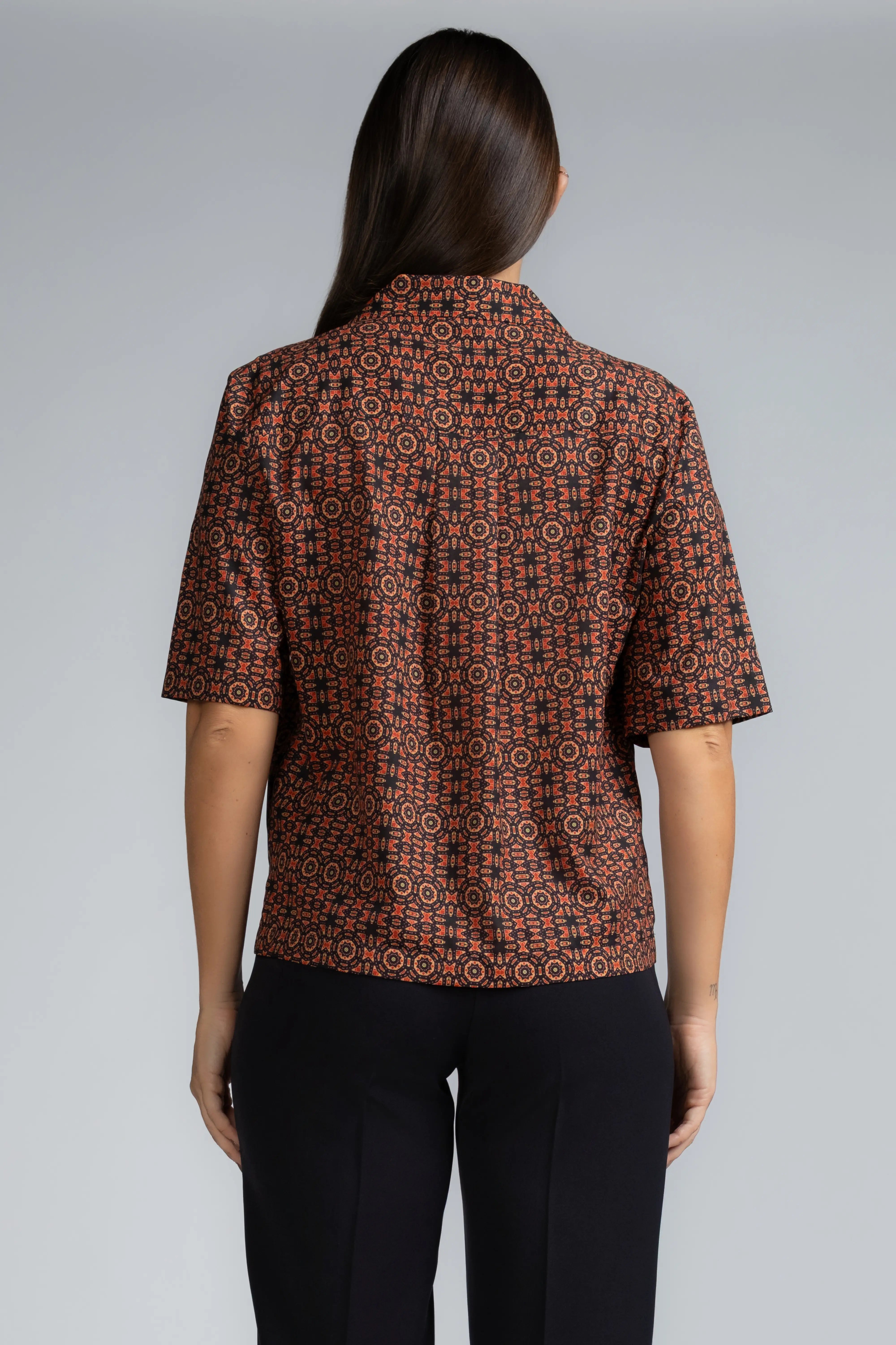 LAPEL COLLAR S/S PRINTED TOP - 1736