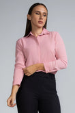 HIDDEN PLACKET COLLARED LONG-SLEEVE TOP - 1702