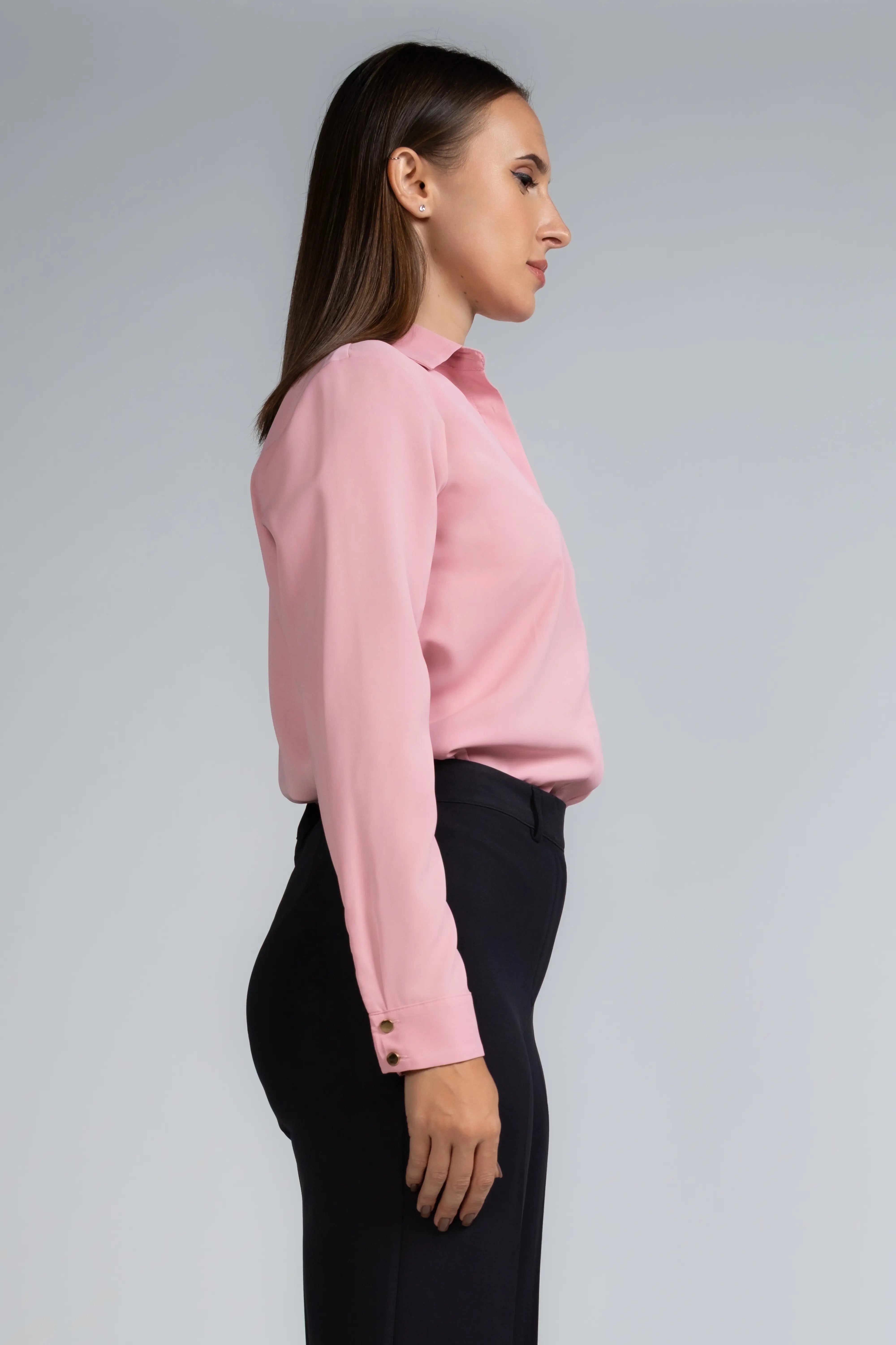 HIDDEN PLACKET COLLARED LONG-SLEEVE TOP - 1702