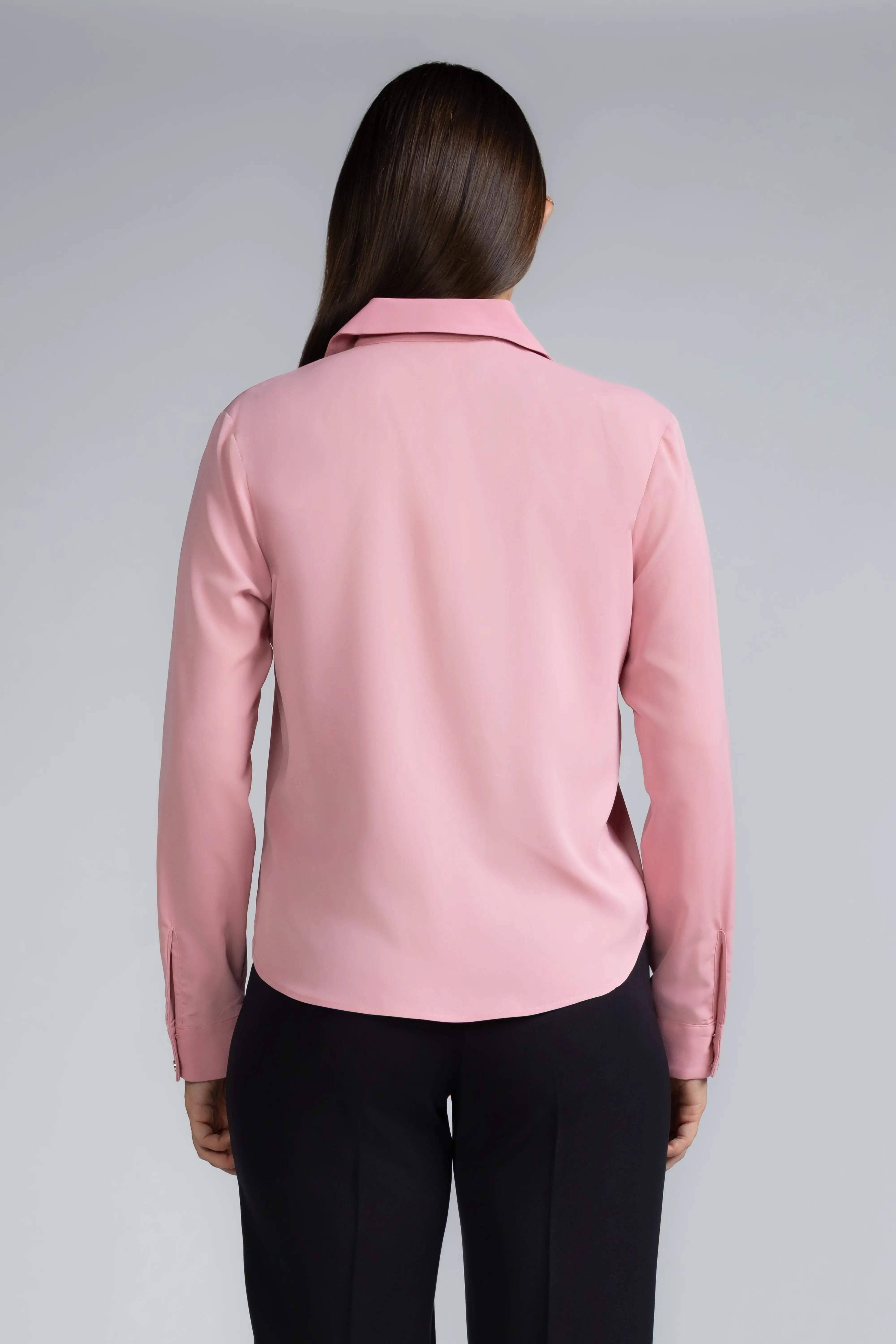 HIDDEN PLACKET COLLARED LONG-SLEEVE TOP - 1702