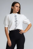 PLACEMENT PRINT SMOCKED SLEEVE TOP- 1705
