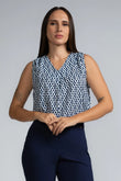 PRINT SLEEVELESS V-NECK BLOUSE - 1657
