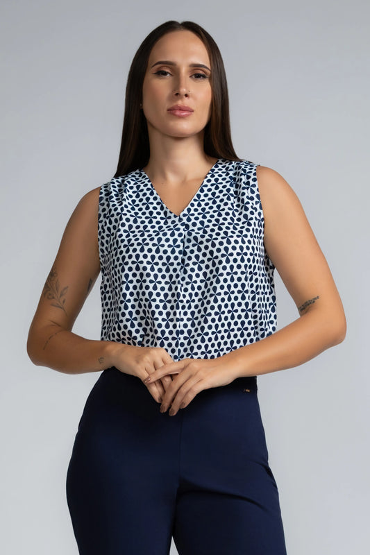 PRINT SLEEVELESS V-NECK BLOUSE - 1657