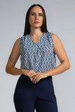 PRINT SLEEVELESS V-NECK BLOUSE - 1657