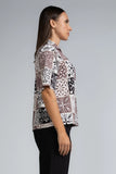 LAPEL COLLAR S/S PRINTED TOP - 1736