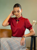 NECK TRIM SATIN BLOUSE - 1648