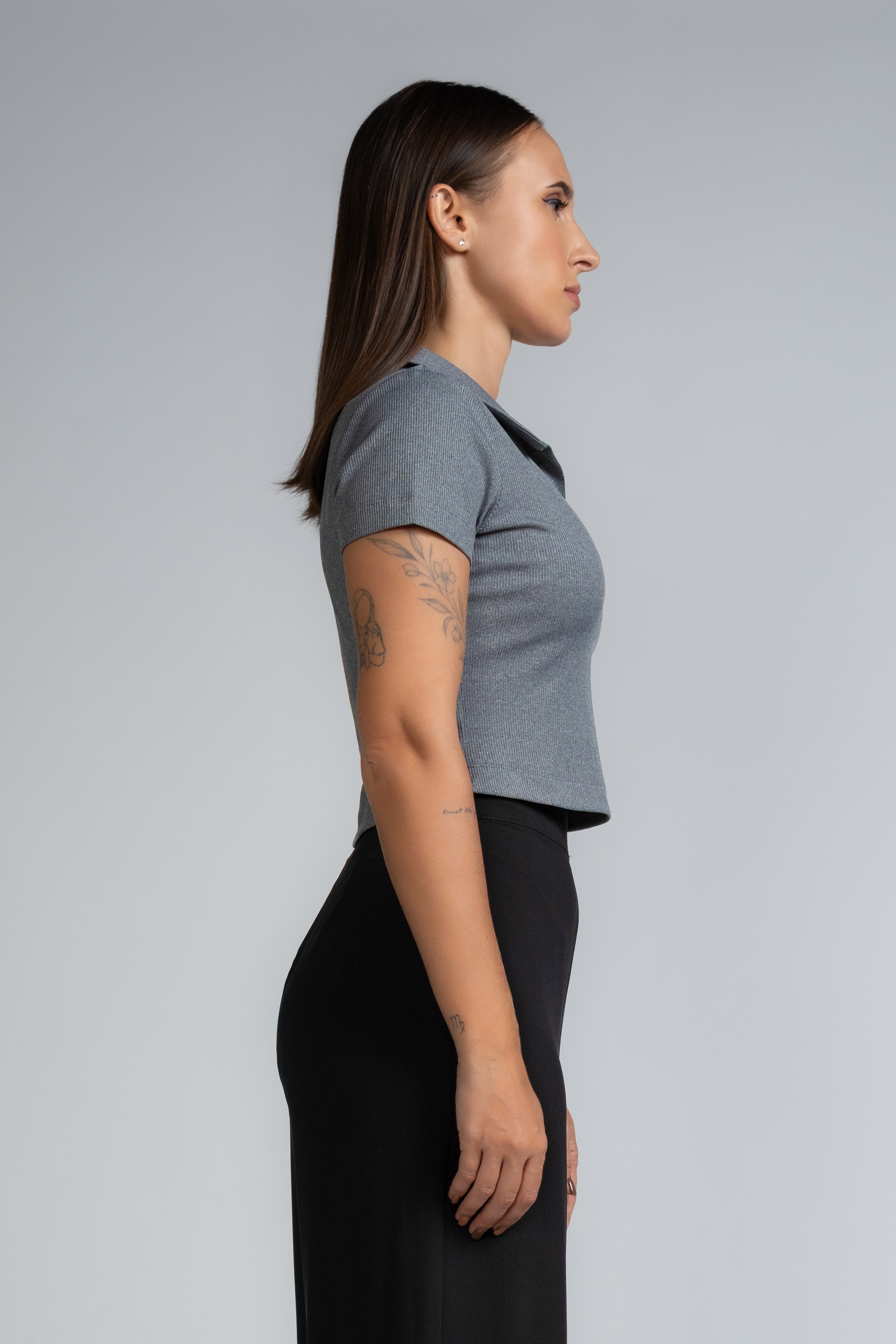 RIBBED COLLARED CROP TOP - 1757