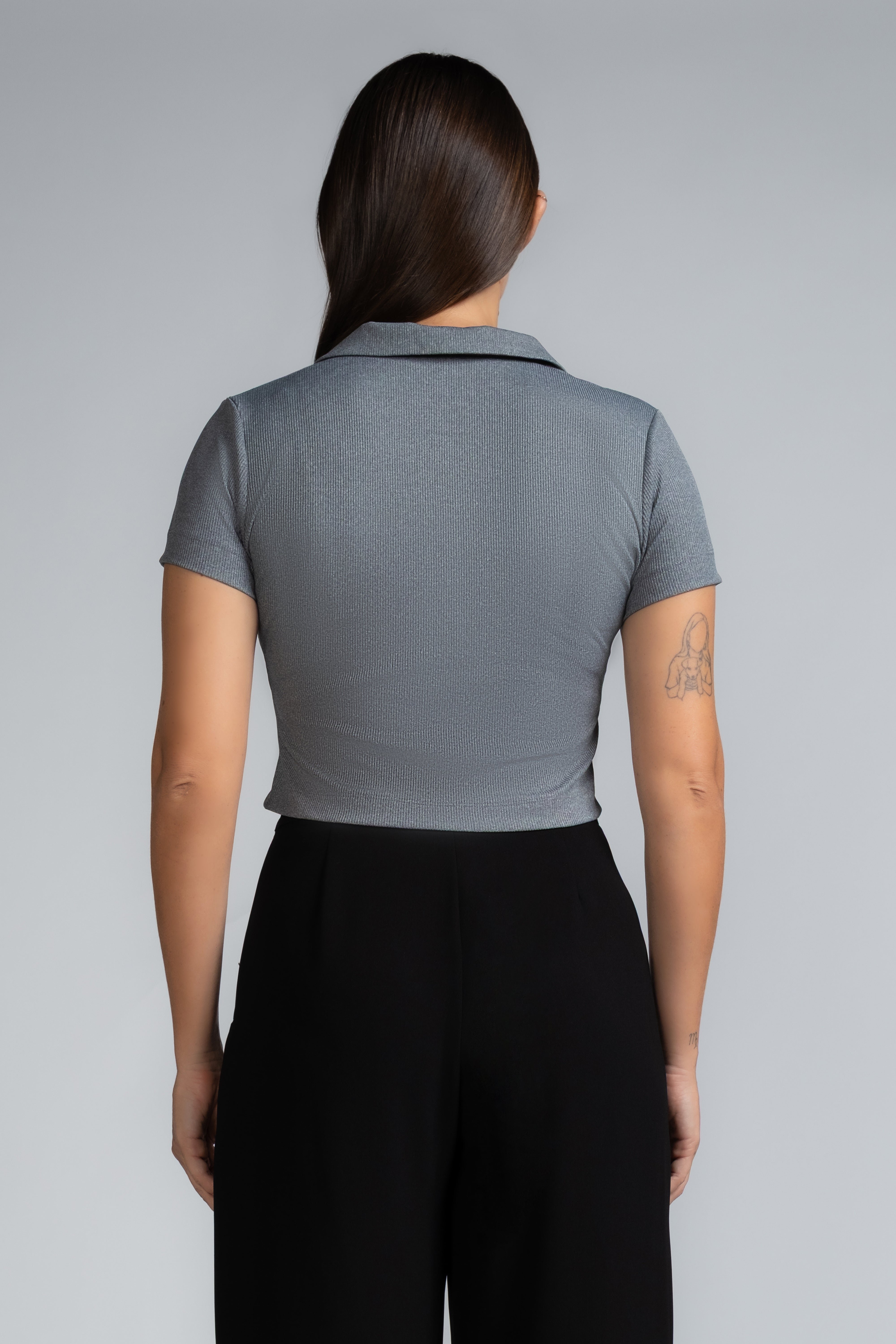 RIBBED COLLARED CROP TOP - 1757
