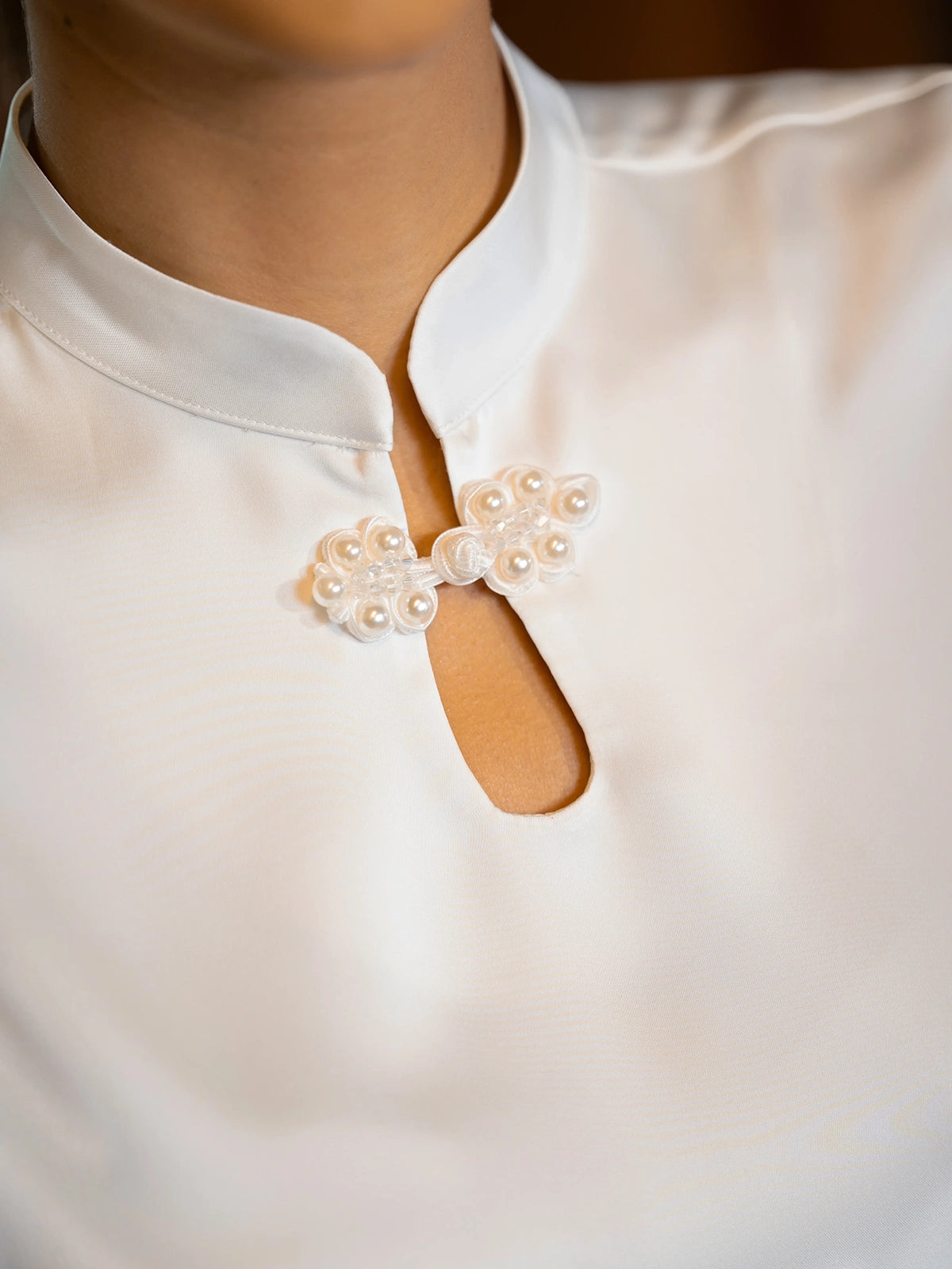 NECK TRIM SATIN BLOUSE - 1649