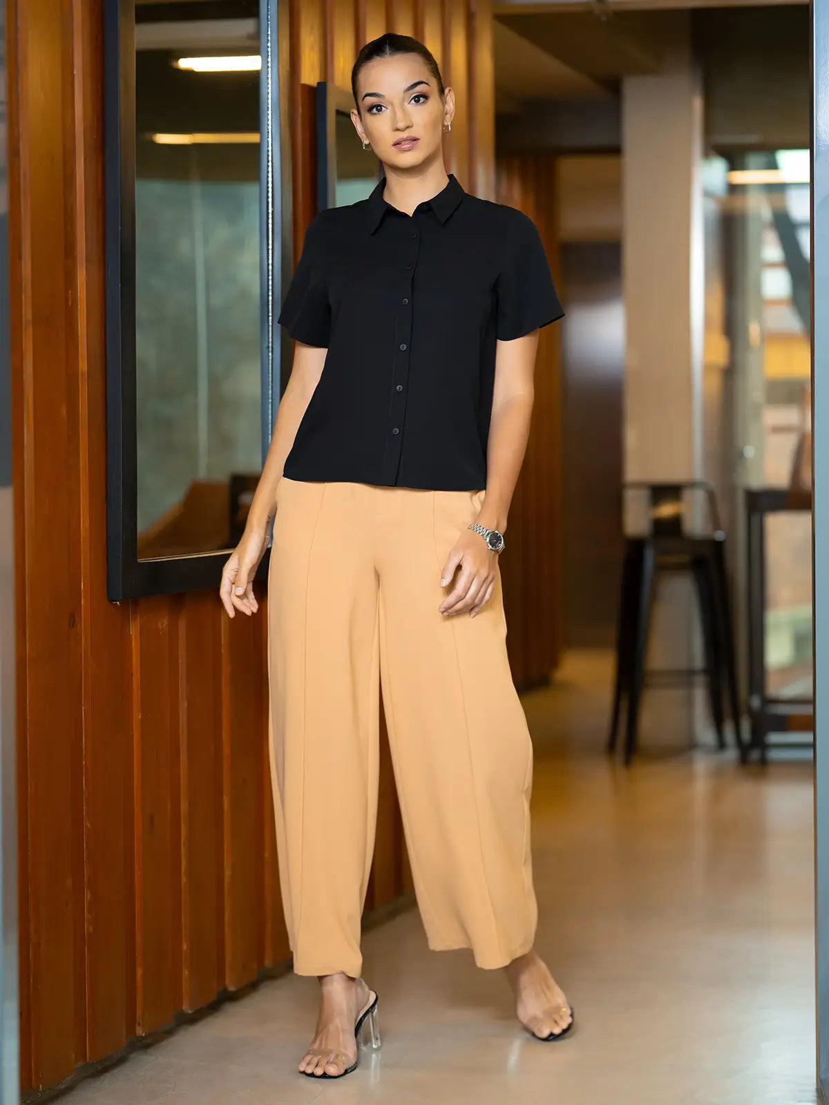 SOLID SHORT SLEEVE BLOUSE - 1628