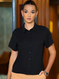 SOLID SHORT SLEEVE BLOUSE - 1628